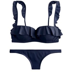 J. Crew Ruffle Underwire Lowrider Bikini Navy Size 34C/Medium NWT